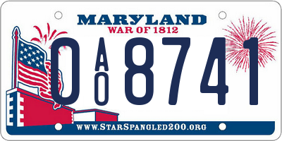 MD license plate 0AO8741