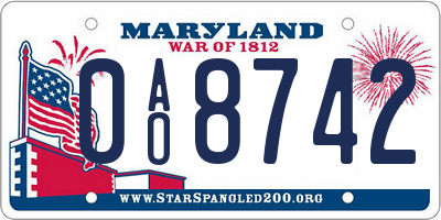 MD license plate 0AO8742