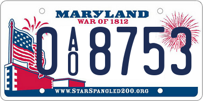 MD license plate 0AO8753