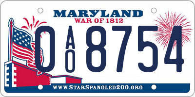 MD license plate 0AO8754