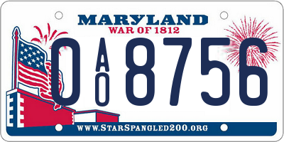 MD license plate 0AO8756