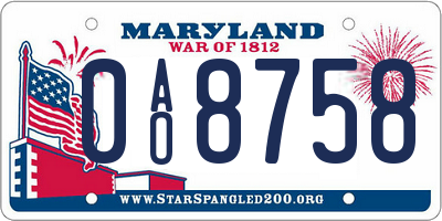 MD license plate 0AO8758