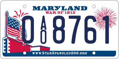 MD license plate 0AO8761