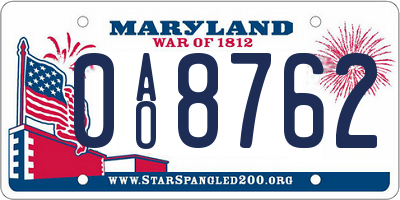 MD license plate 0AO8762