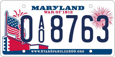MD license plate 0AO8763