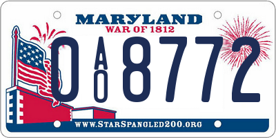 MD license plate 0AO8772