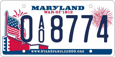 MD license plate 0AO8774