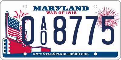 MD license plate 0AO8775