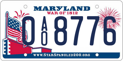 MD license plate 0AO8776