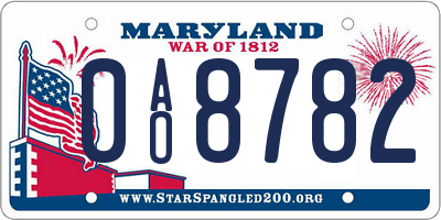 MD license plate 0AO8782