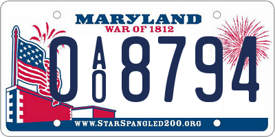 MD license plate 0AO8794