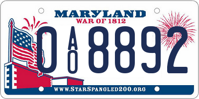 MD license plate 0AO8892