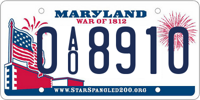 MD license plate 0AO8910