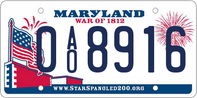 MD license plate 0AO8916