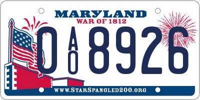 MD license plate 0AO8926