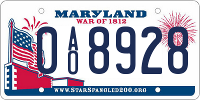 MD license plate 0AO8928