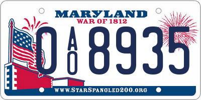 MD license plate 0AO8935