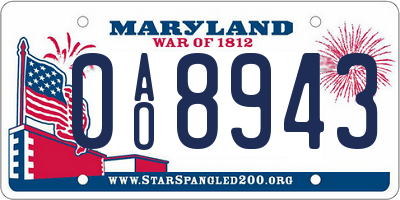 MD license plate 0AO8943