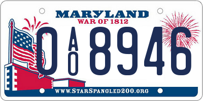 MD license plate 0AO8946