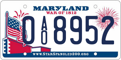 MD license plate 0AO8952