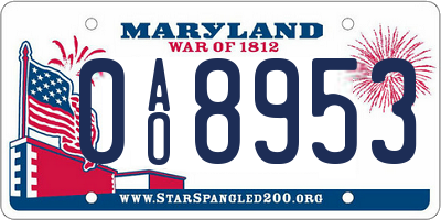 MD license plate 0AO8953