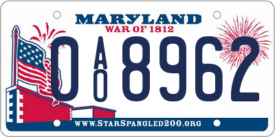 MD license plate 0AO8962