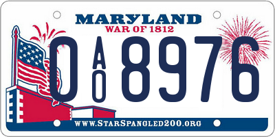 MD license plate 0AO8976