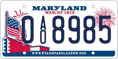 MD license plate 0AO8985