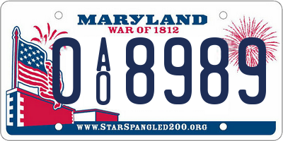 MD license plate 0AO8989