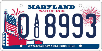 MD license plate 0AO8993