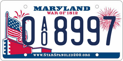 MD license plate 0AO8997