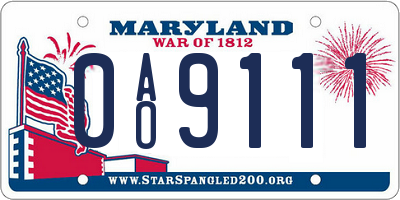 MD license plate 0AO9111