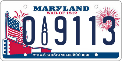 MD license plate 0AO9113