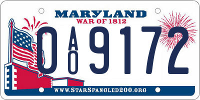 MD license plate 0AO9172