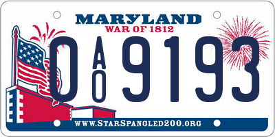 MD license plate 0AO9193