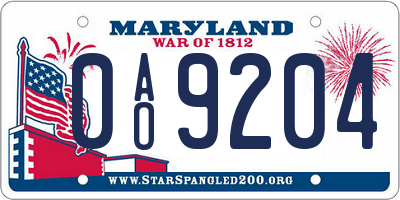 MD license plate 0AO9204