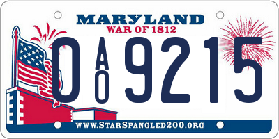 MD license plate 0AO9215