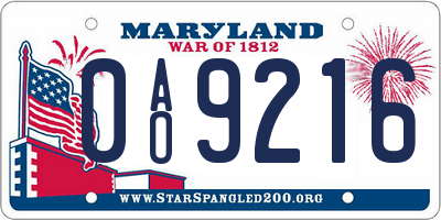 MD license plate 0AO9216