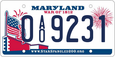 MD license plate 0AO9231