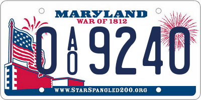 MD license plate 0AO9240