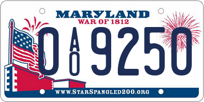 MD license plate 0AO9250