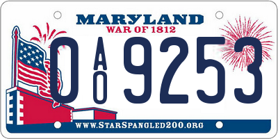 MD license plate 0AO9253