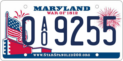 MD license plate 0AO9255