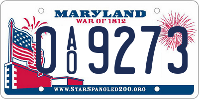 MD license plate 0AO9273