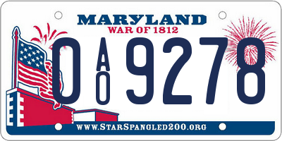 MD license plate 0AO9278