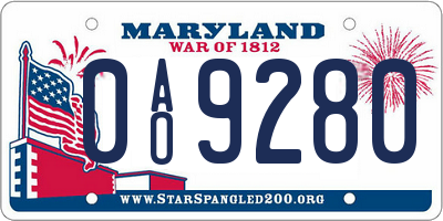 MD license plate 0AO9280