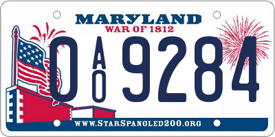 MD license plate 0AO9284
