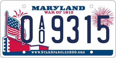 MD license plate 0AO9315