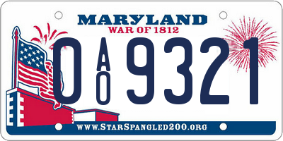 MD license plate 0AO9321