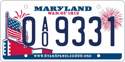 MD license plate 0AO9331